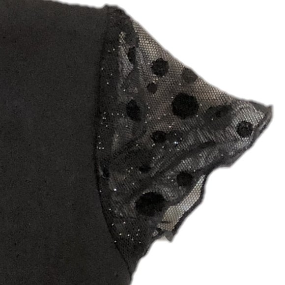 Black Leotard with Shimmery Polka Dot Mesh Ruffles and Flutter Sleeves - Picture 6 of 9